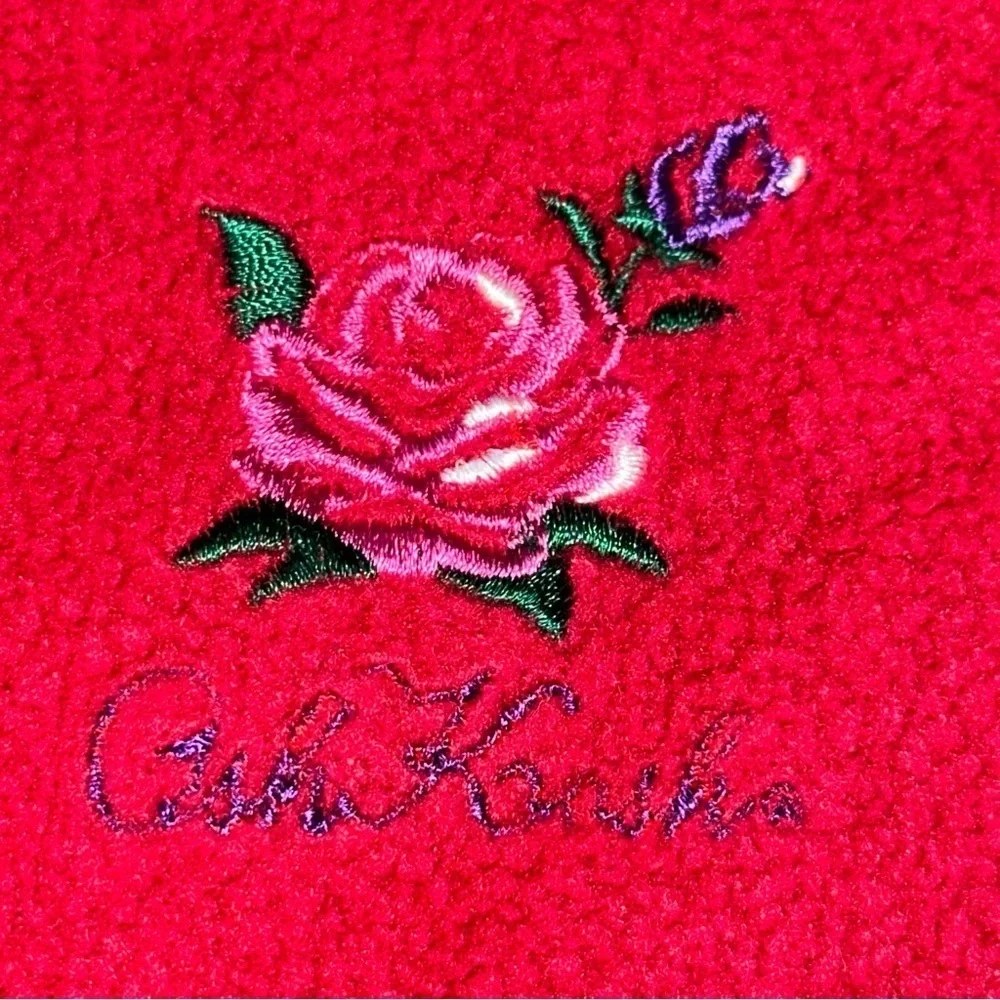 Oshkosh B’Gosh Vintage Girls Size 6 Red Fleece Rose Embroidered Button Up Jacket